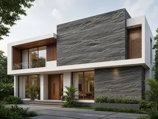 3D Rock Look granite in a house front elevation, visualisation