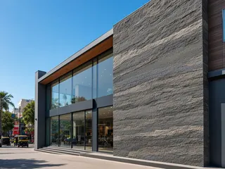 3D Rock Look granite in a commercial building facade, visualisation