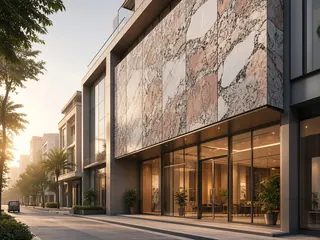 Alaska Pink granite in a commercial building facade, visualisation