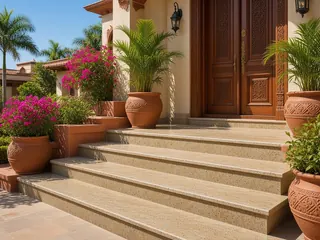 Astoria Gold granite in an entrance with steps, visualisation