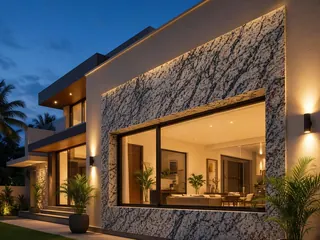 Kingfisher Blue granite in window sills and frames, visualisation