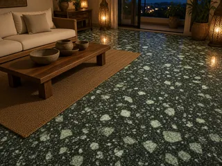 Pista Green granite in a living room, visualisation