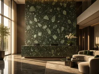 Pista Green granite in a reception area, visualisation