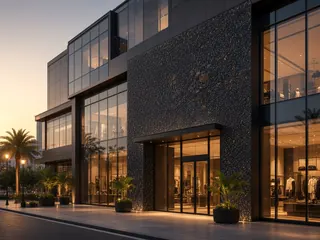 Safari Blue granite in a commercial building facade, visualisation