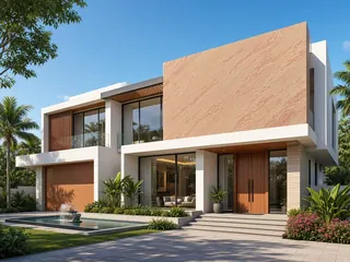 Strawberry Pink granite in a house front elevation, visualisation